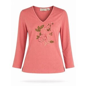 Vintage Tantrums Floral Embroidered Top Pink Boho Y2K Long Sleeve S